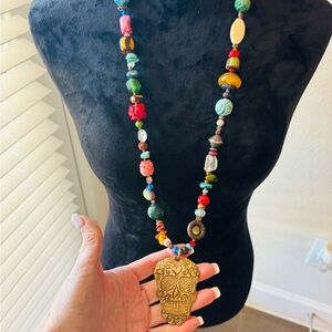Colorful Beaded Necklace with Gold Pendant